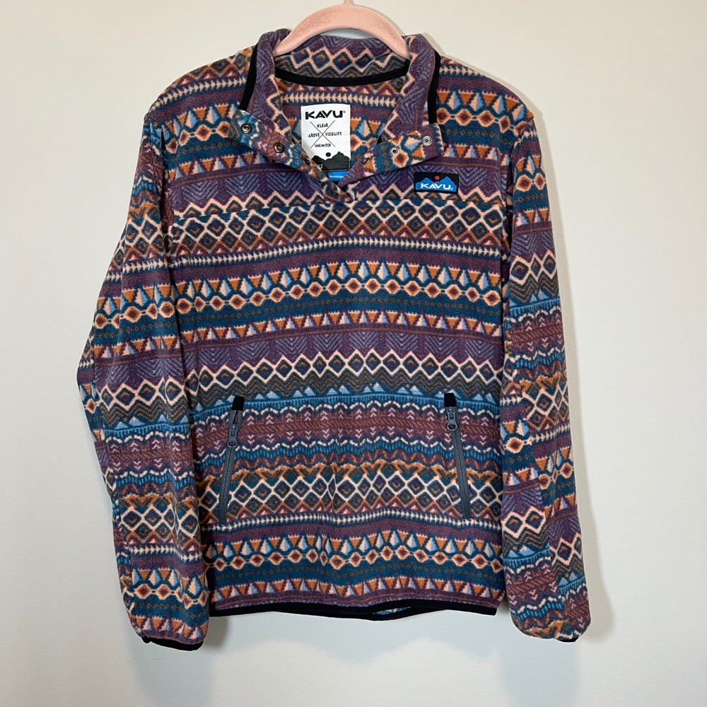 Kavu Cavanaugh Fleece Pullover Women Small Geometric Print Quarter Snap Purple